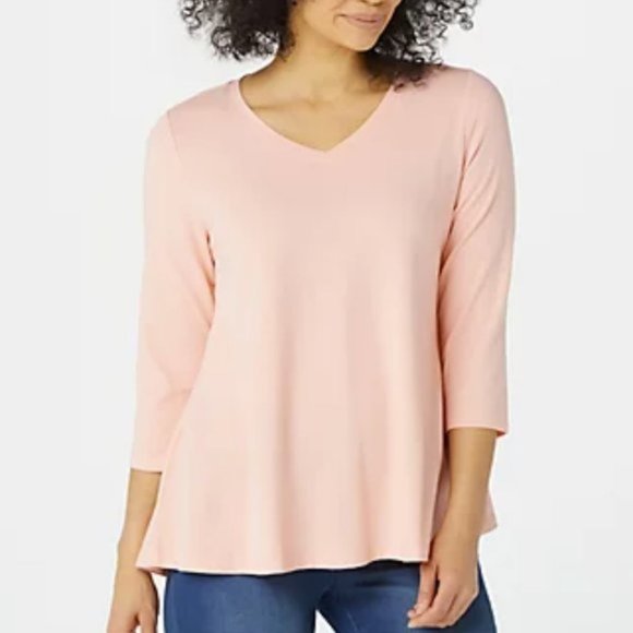 Tops - Denim & Co Essentials Jersey V-Neck 3/4 Sleeve Top